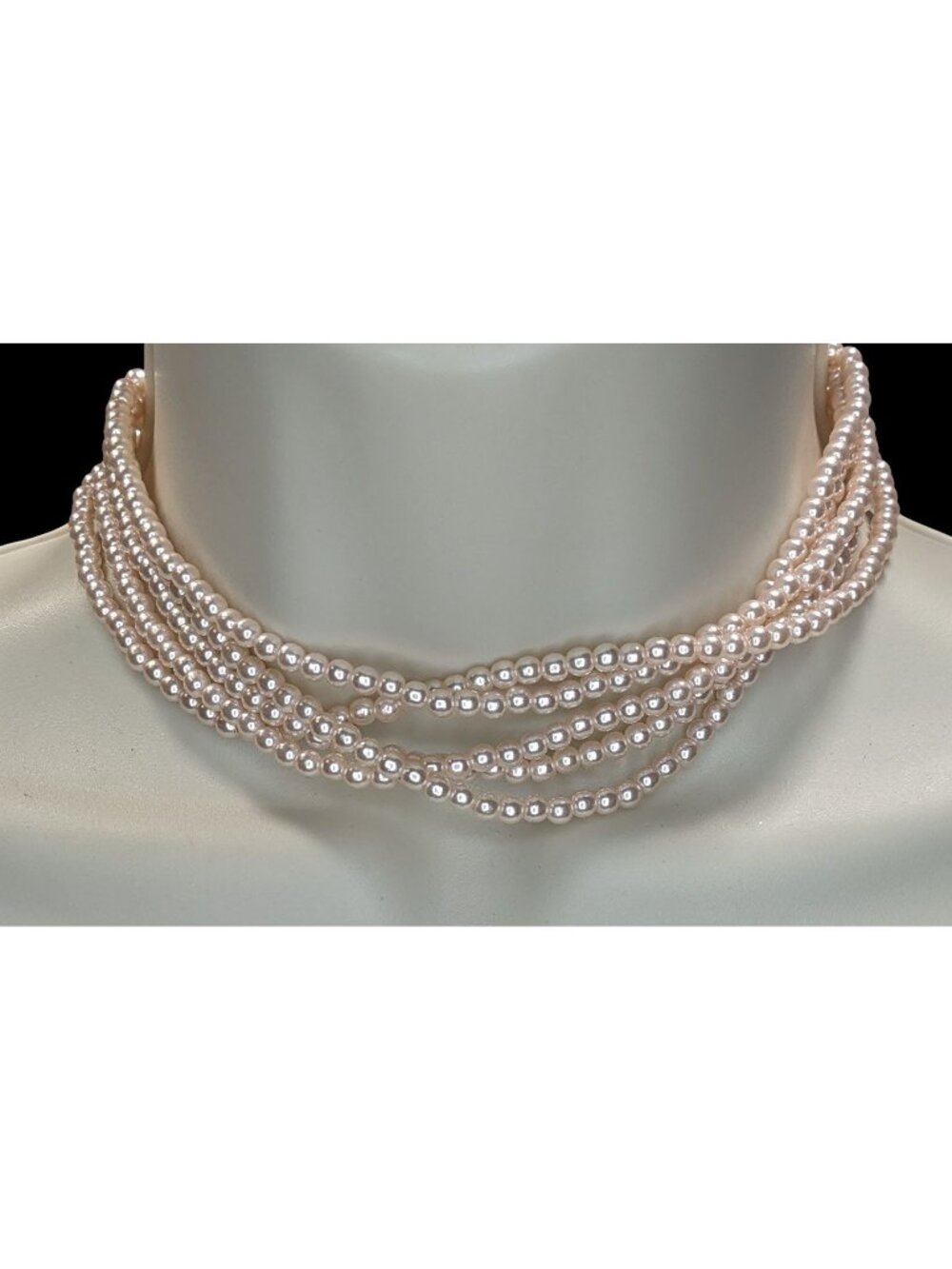 Coquette Layered Pink Faux Pearl Necklace Multi Strand Romantic Statement Jewelr